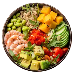 Поке фреш на салатной подушке с креветкой