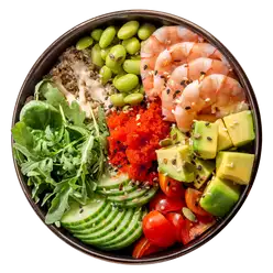 Поке на киноа с креветками