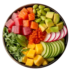 Поке на подушке из риса с лососем и тунцом