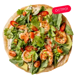 Роти с креветкой, миксом салата и трюфельным соусом