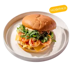 Фреш-бургер креветка, сыр, микс салат