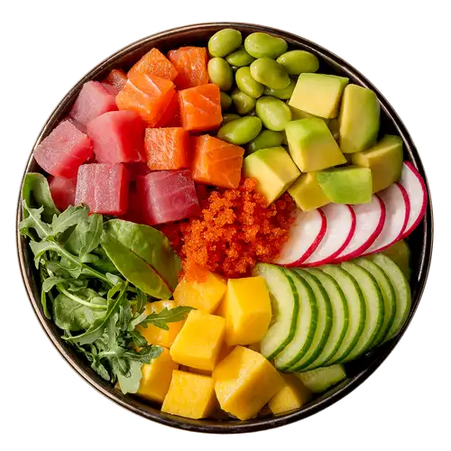 Поке на подушке из риса с лососем и тунцом